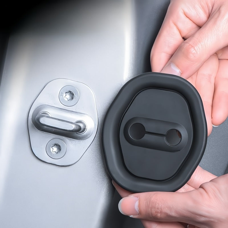 4 silicone door lock covers for comprehensive protection, rust-proof and noise reduction, suitable for all car models.