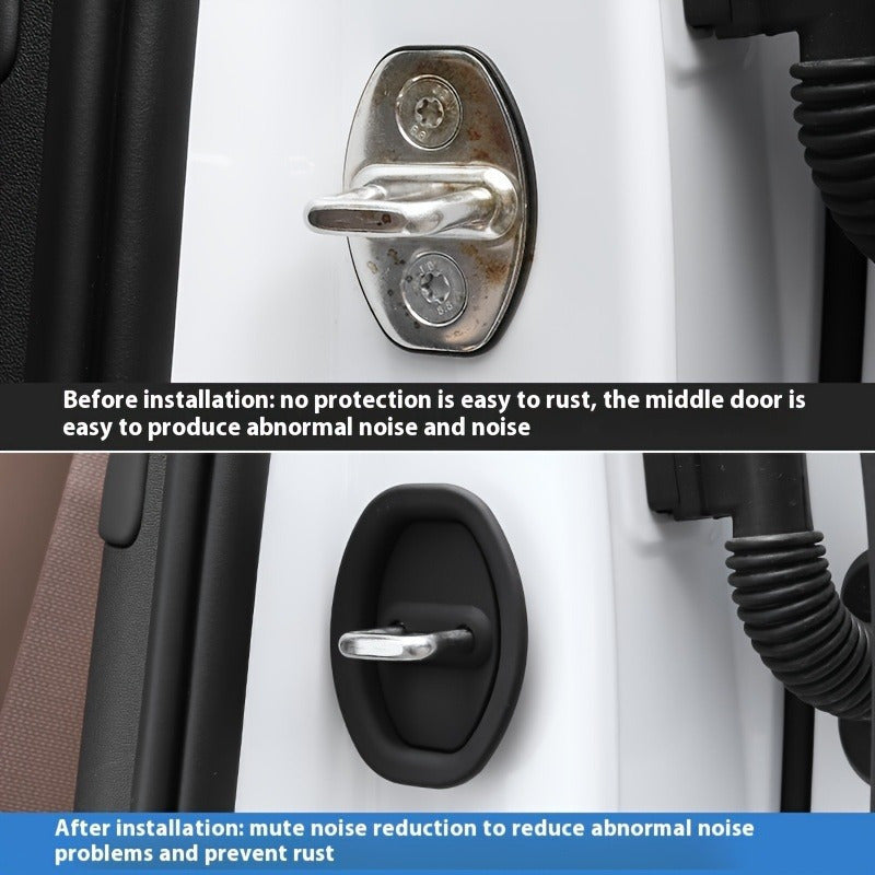 4 silicone door lock covers for comprehensive protection, rust-proof and noise reduction, suitable for all car models.