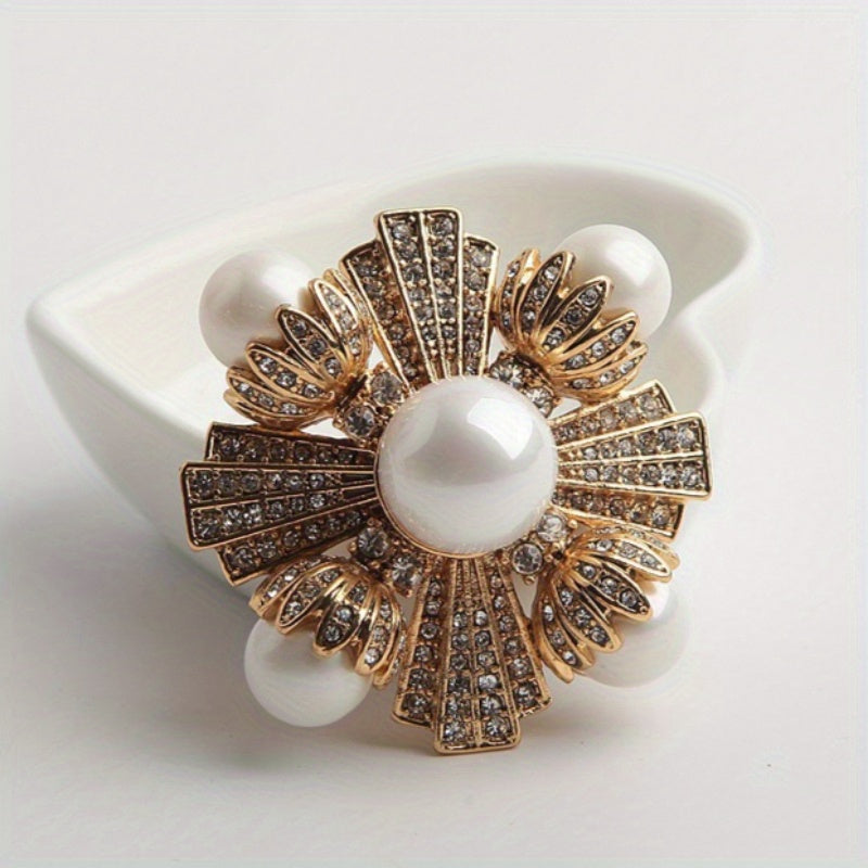 The stunning Enamel Flower Brooch, adorned with countless shimmering rhinestones and complemented by sophisticated imitation pearls, is a chic and trendy piece of jewelry for women that also makes the perfect gift. This versatile accessory pairs