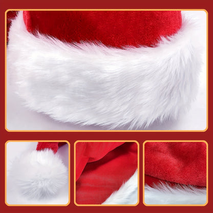 1 Extra Long Plush Santa Hat in Red or Black, Universal Holiday Decor with Pom-Poms, Perfect for New Year's Celebrations.