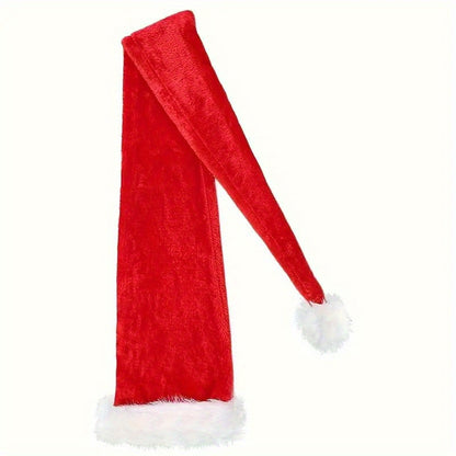 1 Extra Long Plush Santa Hat in Red or Black, Universal Holiday Decor with Pom-Poms, Perfect for New Year's Celebrations.