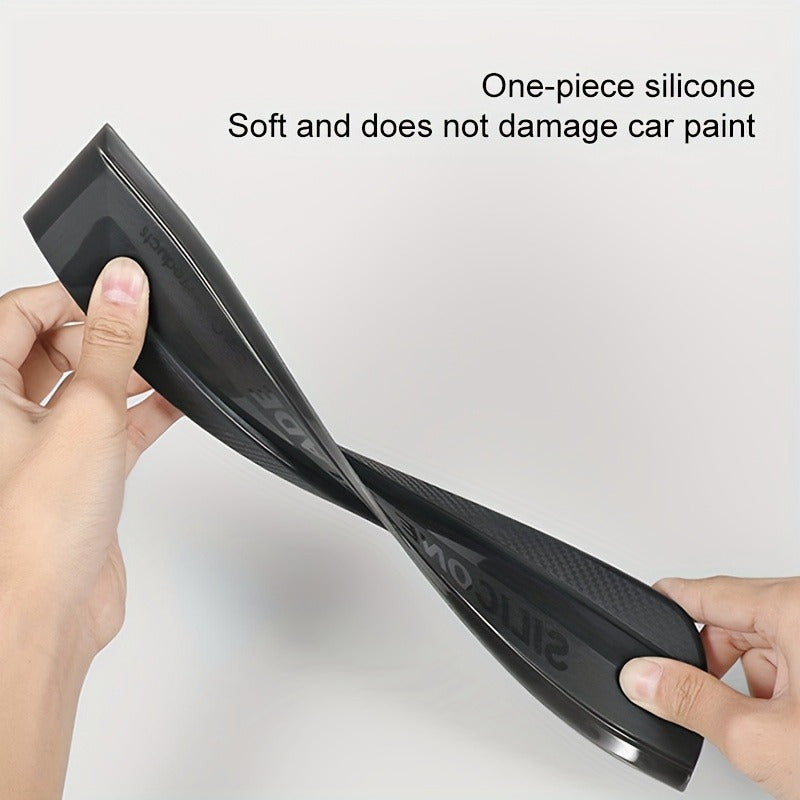 Flexible silicone car water squeegee for streak-free drying and winter car care.