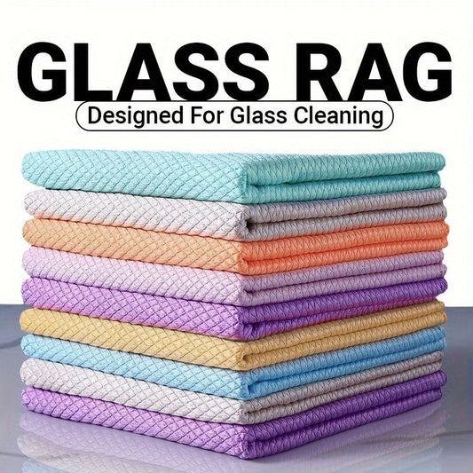 10 pieces of Fish Scale Glass Cleaning Cloths - Leaves no streaks, can be reused for windows and dishes, perfect for kitchen and home cleaning