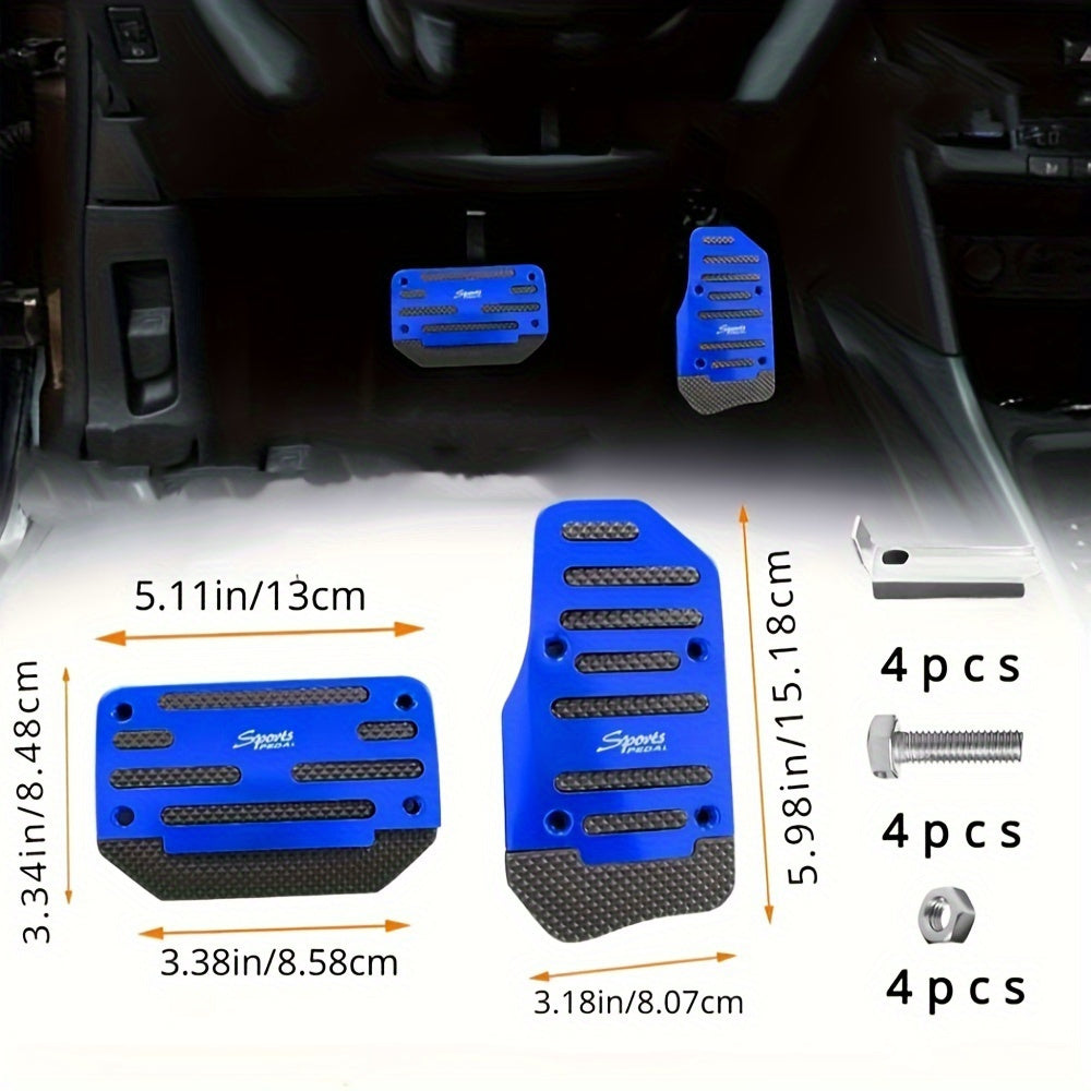 2 Non-Slip Aluminum Alloy Car Pedal Pads for Automatic Transmission, Brake & Gas Pedal Covers, Anti-Skid Performance Set for Auto SUV/ATV.