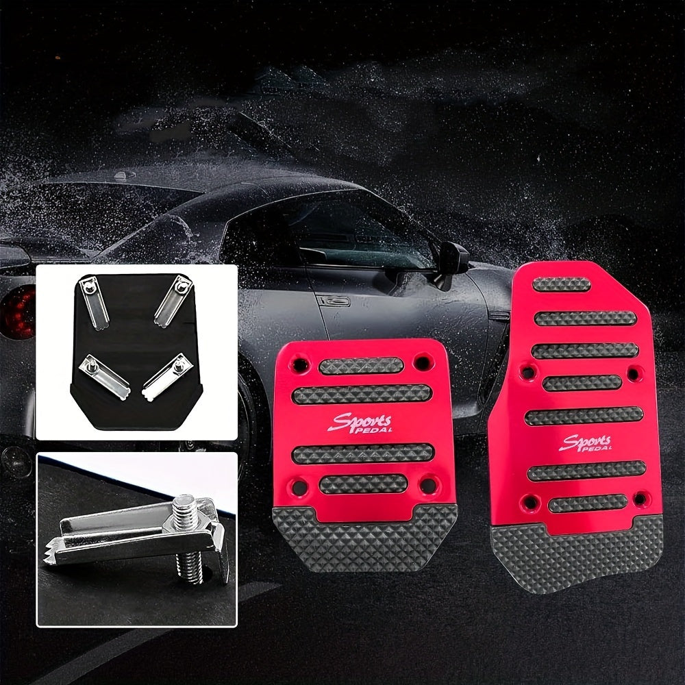 2 Non-Slip Aluminum Alloy Car Pedal Pads for Automatic Transmission, Brake & Gas Pedal Covers, Anti-Skid Performance Set for Auto SUV/ATV.