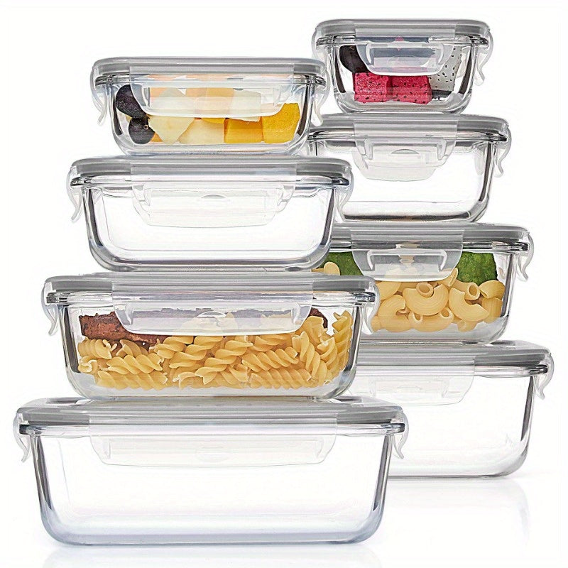 Glass food storage containers with lids- BPA-free, microwave, oven, freezer, dishwasher safe- 8 piece set for healthy snacking and leftovers.