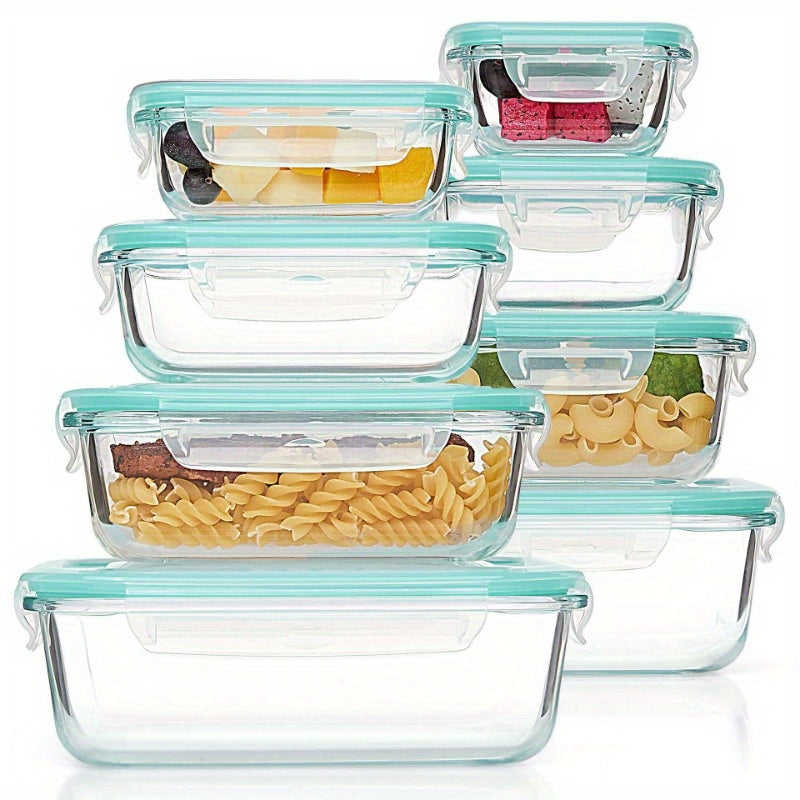 Glass food storage containers with lids- BPA-free, microwave, oven, freezer, dishwasher safe- 8 piece set for healthy snacking and leftovers.