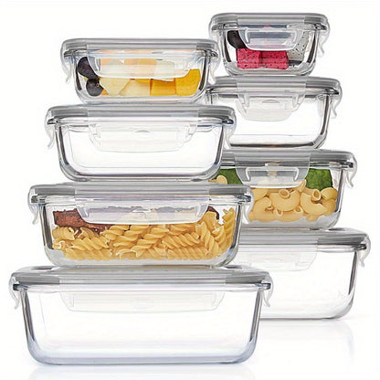 Glass food storage containers with lids- BPA-free, microwave, oven, freezer, dishwasher safe- 8 piece set for healthy snacking and leftovers.