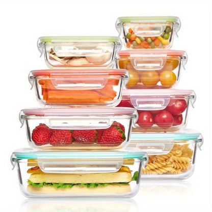 Glass food storage containers with lids- BPA-free, microwave, oven, freezer, dishwasher safe- 8 piece set for healthy snacking and leftovers.