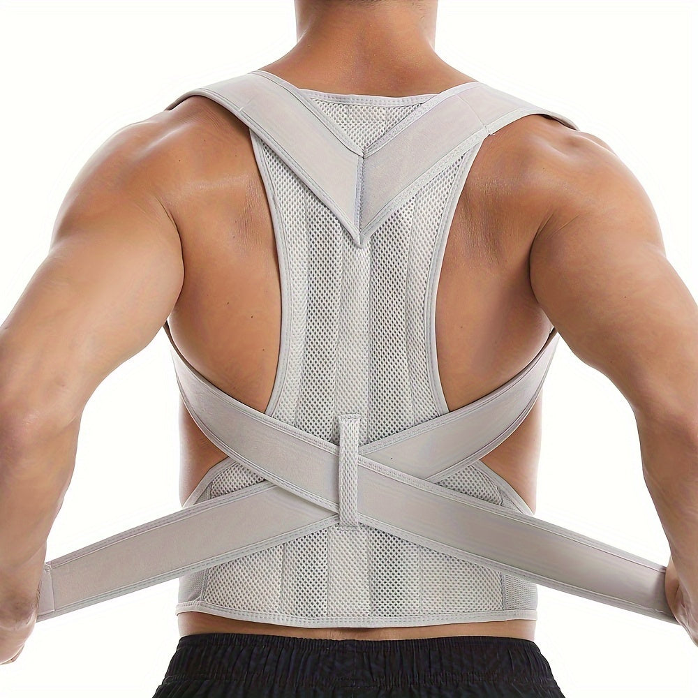 Adjustable and comfortable unisex posture brace. Supports back and chest for ergonomic posture. Can be worn all day.