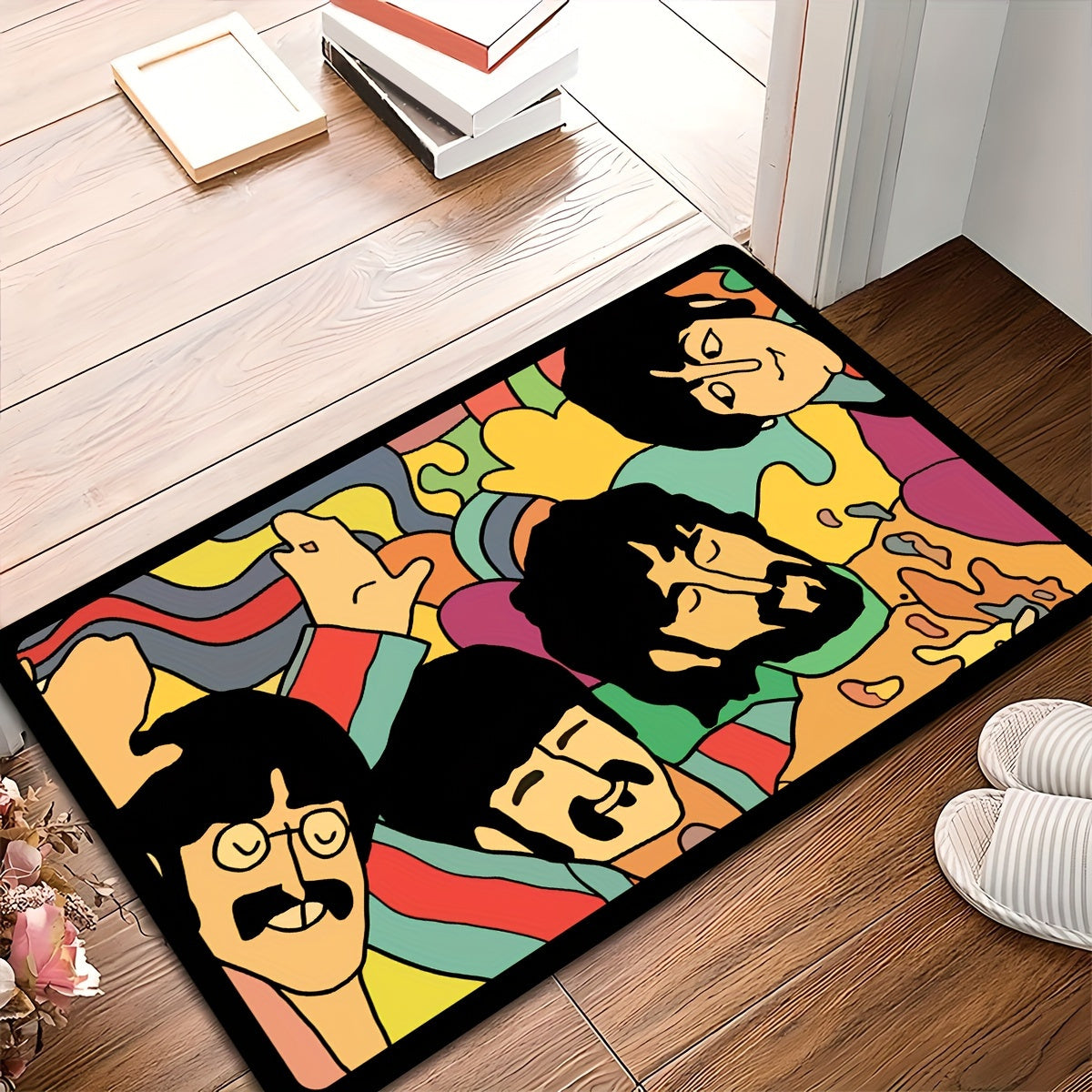 Doormat with Classic Band Design - Ideal Present for Rock Music Fans, Suitable for Indoor and Outdoor Settings, Sturdy Rubber Backing, Made of Polyester Fiber, To be Hand Washed Only