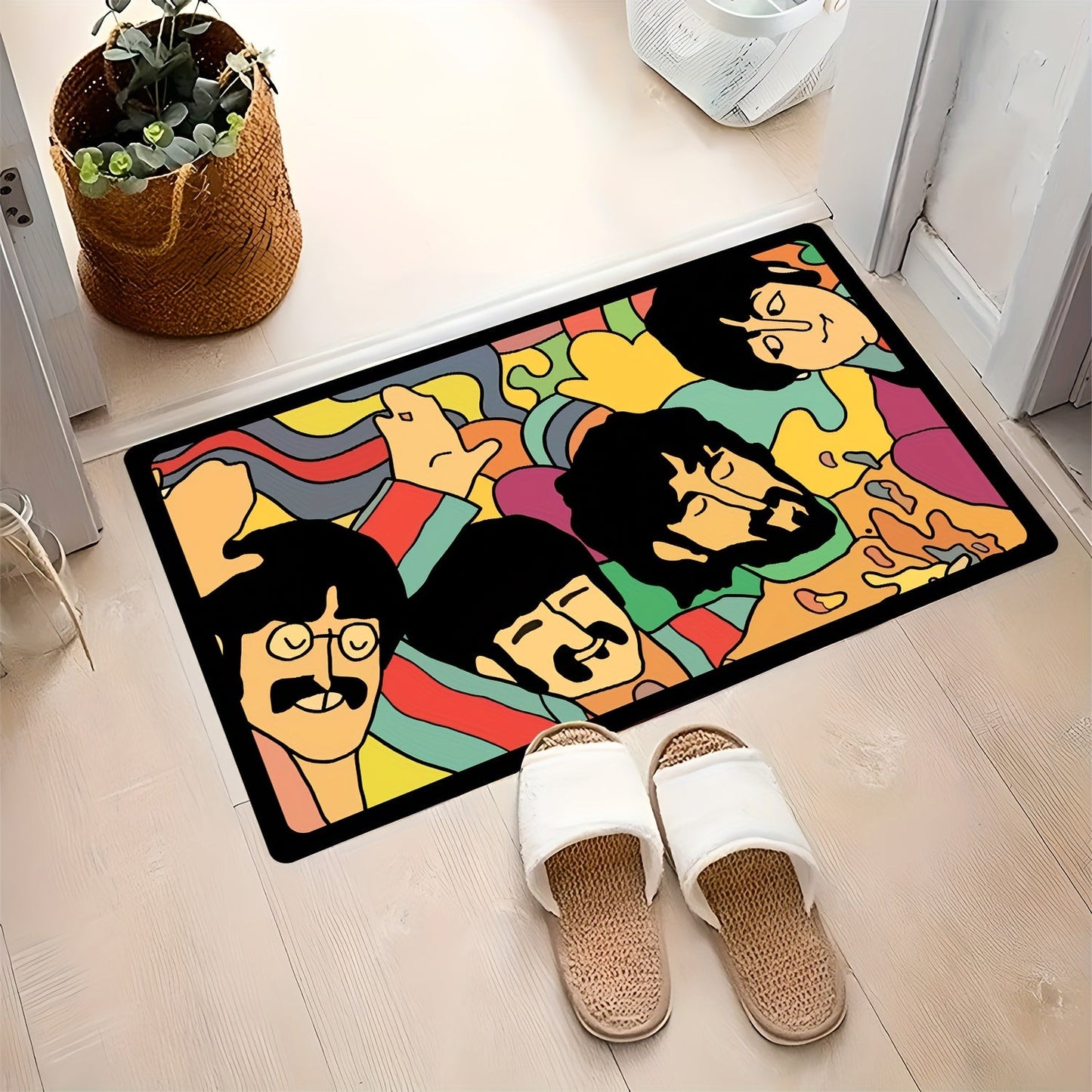 Doormat with Classic Band Design - Ideal Present for Rock Music Fans, Suitable for Indoor and Outdoor Settings, Sturdy Rubber Backing, Made of Polyester Fiber, To be Hand Washed Only