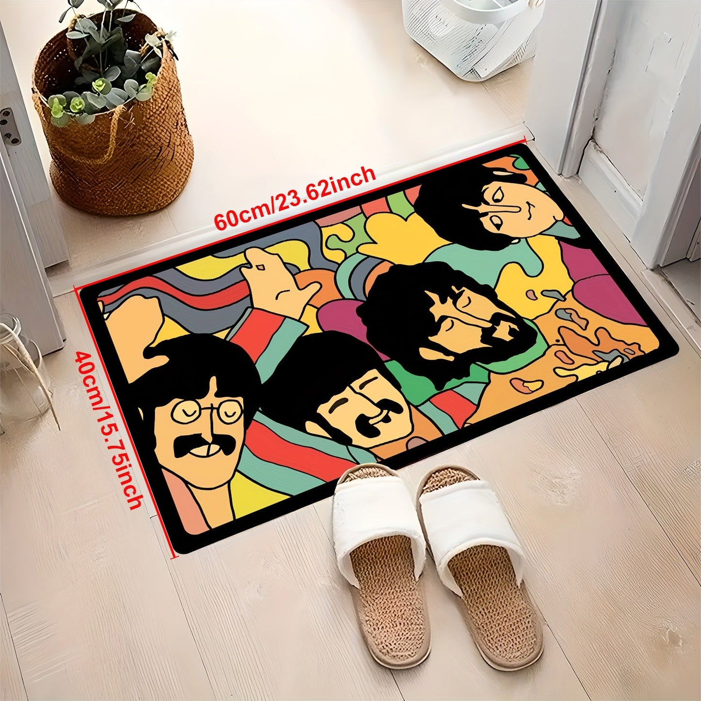 Doormat with Classic Band Design - Ideal Present for Rock Music Fans, Suitable for Indoor and Outdoor Settings, Sturdy Rubber Backing, Made of Polyester Fiber, To be Hand Washed Only