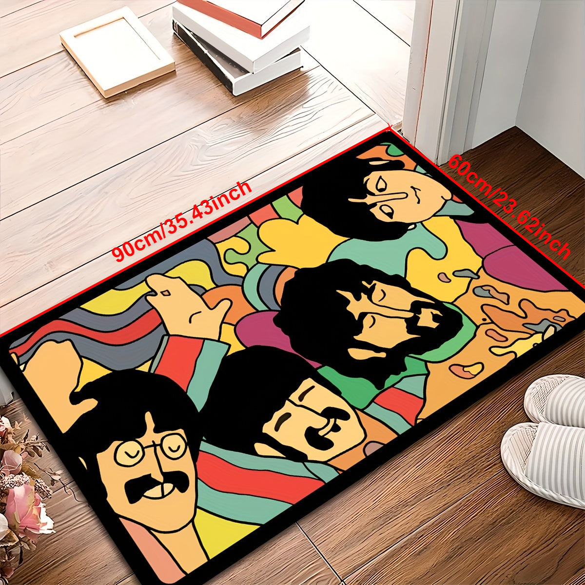 Doormat with Classic Band Design - Ideal Present for Rock Music Fans, Suitable for Indoor and Outdoor Settings, Sturdy Rubber Backing, Made of Polyester Fiber, To be Hand Washed Only