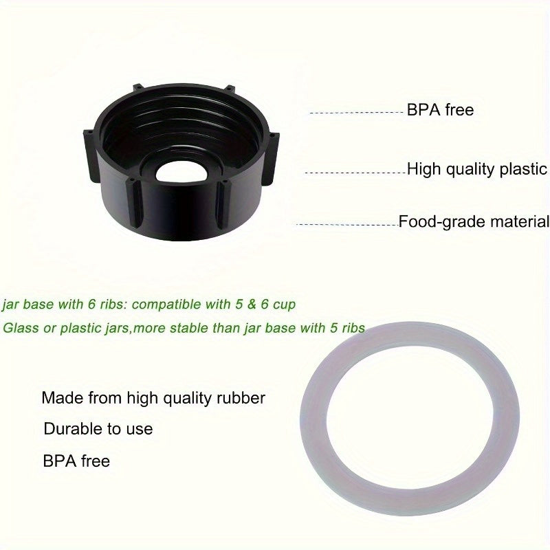 Compatible accessories kit for Oster blender replacement parts includes a 6-page stainless steel blade, metal connector, 5-claw cap, and silicone seal ring designed for Oster blender models.