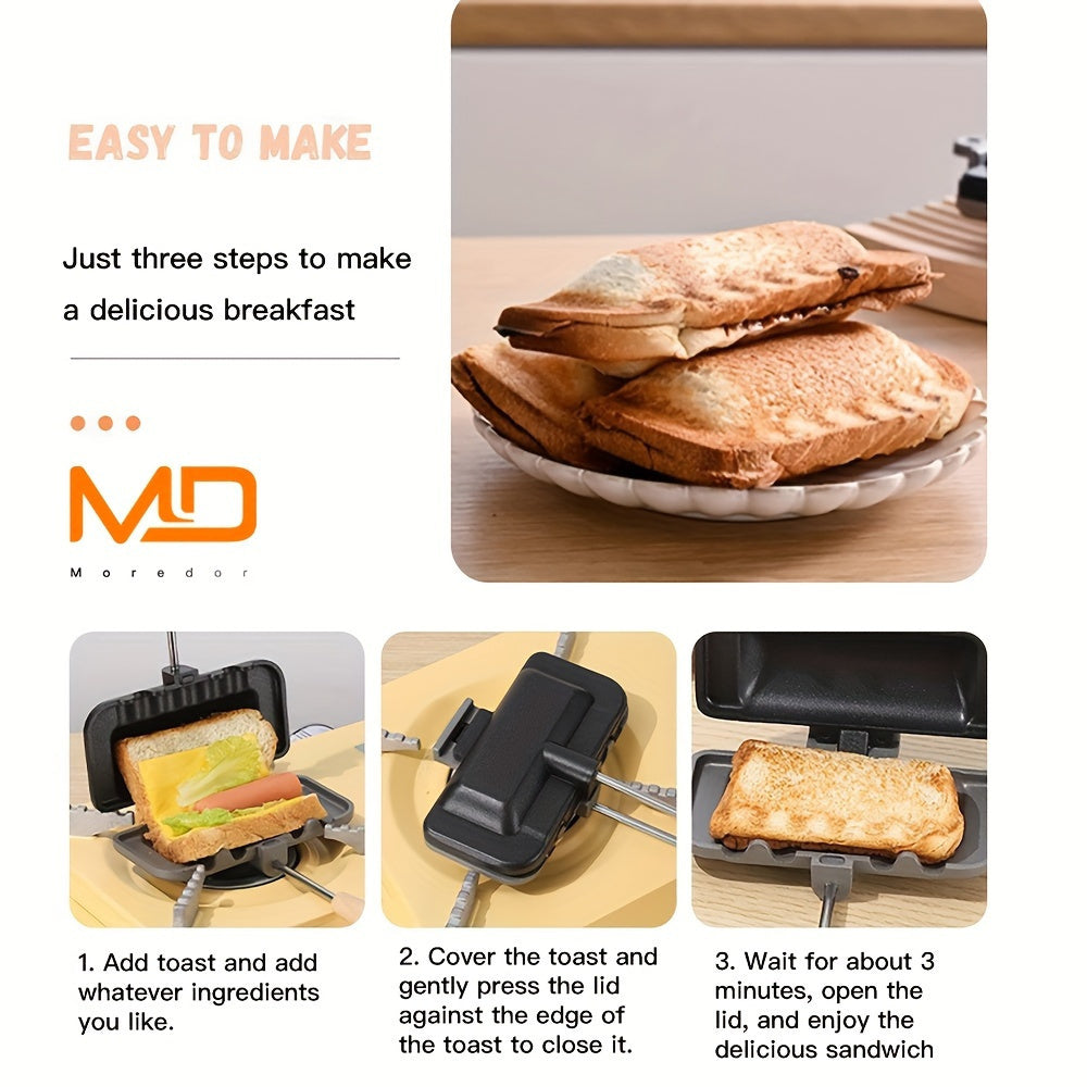 Durable Stainless Steel MD Non-Stick Double-Sided Sandwich Maker - Ideal for Breakfast, Paninis, Waffles & Hamburgers - Food-Safe Kitchen Gadget for Home Cooking with 1 piece