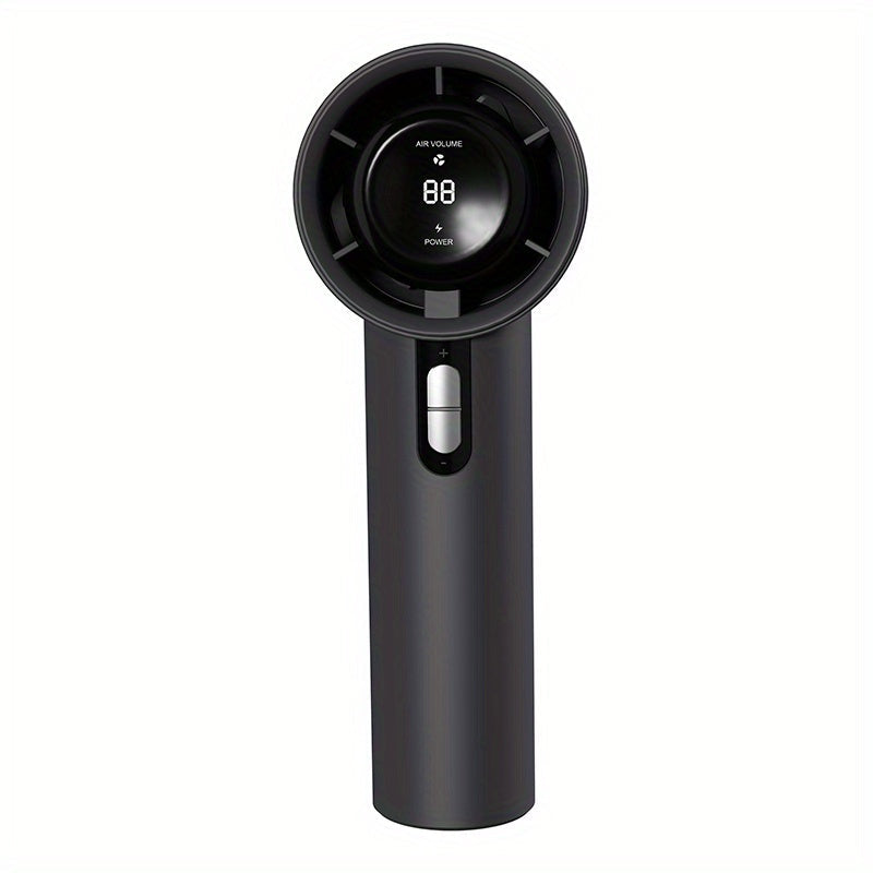 Portable Handheld Turbo Fan with Compact & Powerful Design - Equipped with 3 Adjustable Wind Speeds, USB Rechargeable Feature, LED Digital Display, and Sleek Black/White Finish. Perfect for Indoor & Outdoor Use, this Mini Fan is a must-have.