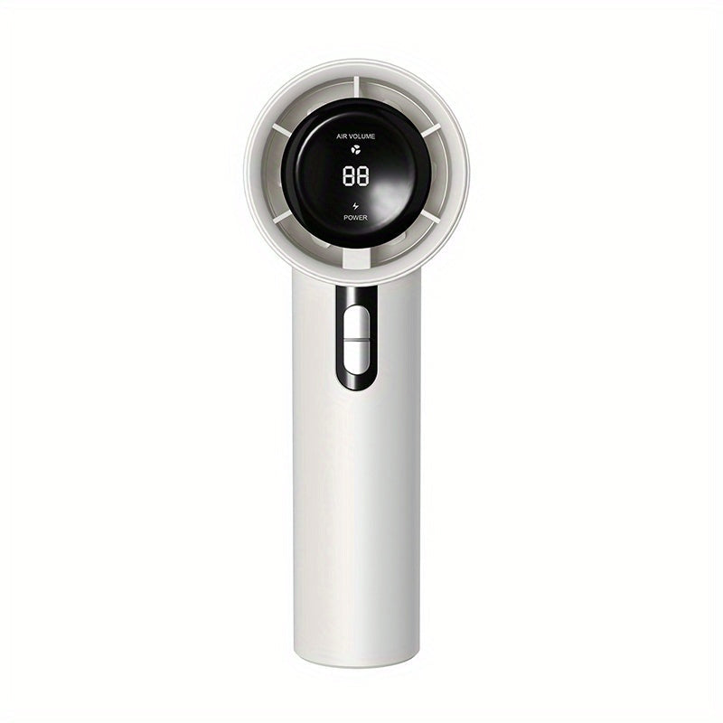 Portable Handheld Turbo Fan with Compact & Powerful Design - Equipped with 3 Adjustable Wind Speeds, USB Rechargeable Feature, LED Digital Display, and Sleek Black/White Finish. Perfect for Indoor & Outdoor Use, this Mini Fan is a must-have.