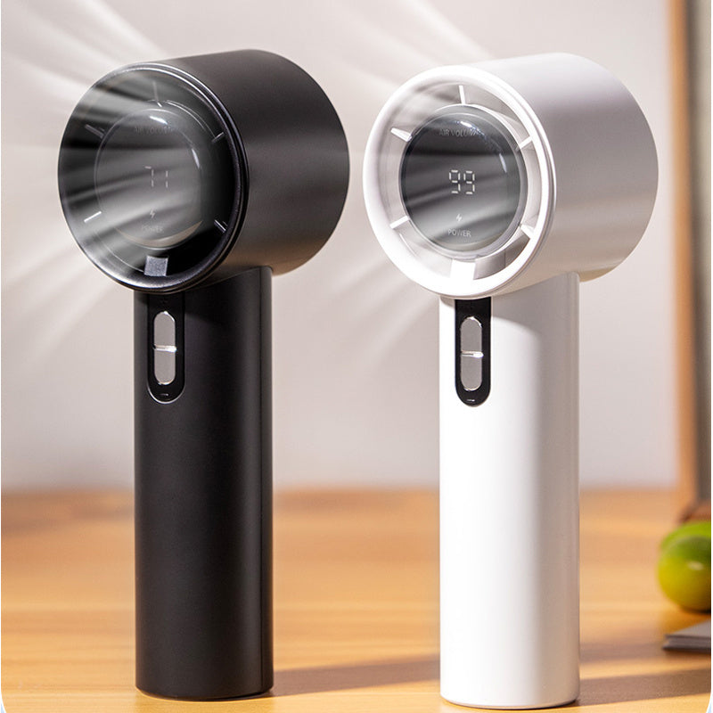 Portable Handheld Turbo Fan with Compact & Powerful Design - Equipped with 3 Adjustable Wind Speeds, USB Rechargeable Feature, LED Digital Display, and Sleek Black/White Finish. Perfect for Indoor & Outdoor Use, this Mini Fan is a must-have.