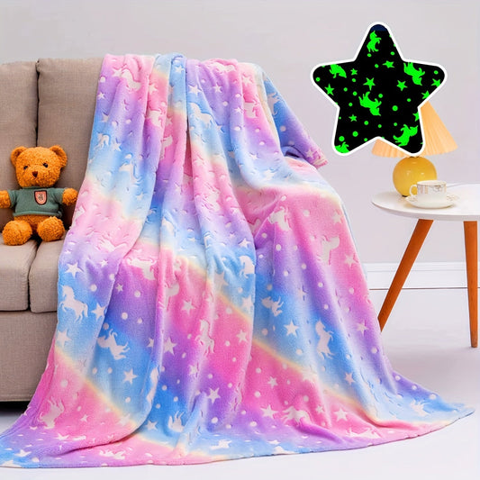 Soft and Cozy Luminous Rainbow Unicorn Flannel Blanket - Perfect for Relaxing on the Sofa, in the Office, on the Bed, or while Traveling