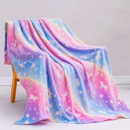 Soft and Cozy Luminous Rainbow Unicorn Flannel Blanket - Perfect for Relaxing on the Sofa, in the Office, on the Bed, or while Traveling