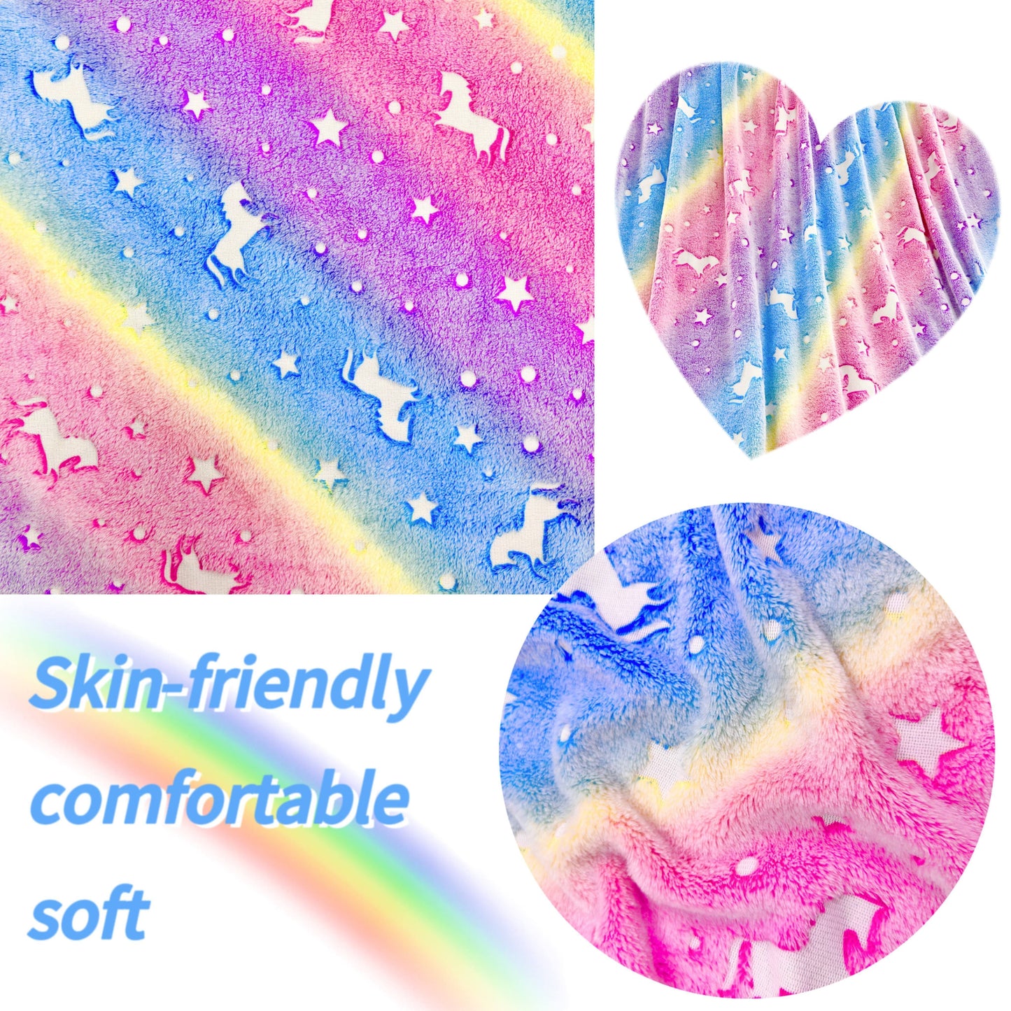 Soft and Cozy Luminous Rainbow Unicorn Flannel Blanket - Perfect for Relaxing on the Sofa, in the Office, on the Bed, or while Traveling