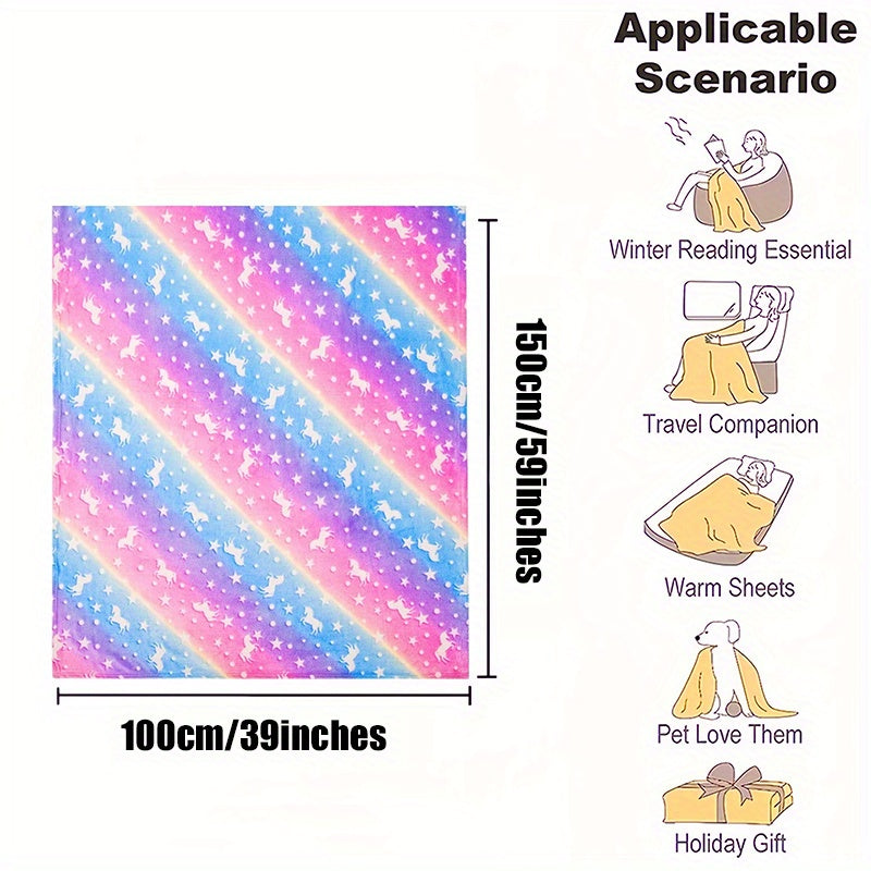 Soft and Cozy Luminous Rainbow Unicorn Flannel Blanket - Perfect for Relaxing on the Sofa, in the Office, on the Bed, or while Traveling