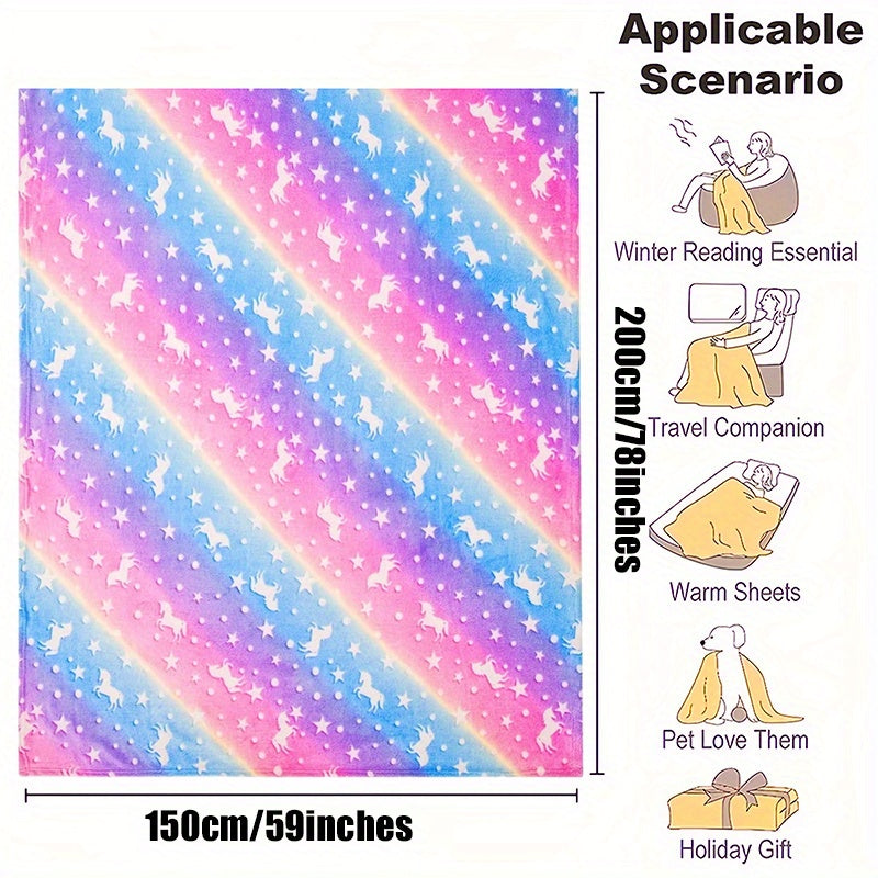 Soft and Cozy Luminous Rainbow Unicorn Flannel Blanket - Perfect for Relaxing on the Sofa, in the Office, on the Bed, or while Traveling