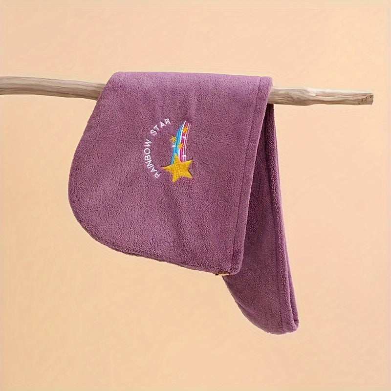 Quick-dry hair drying cap made of soft polyester with a cartoon design, highly absorbent.