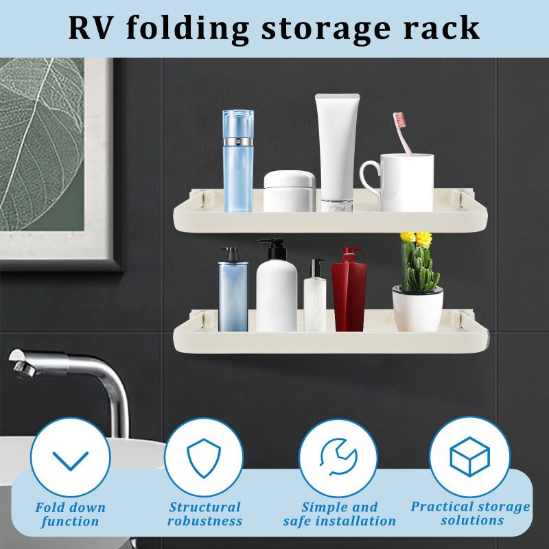 Sleek White Plastic Folding Storage Shelf - Easy to Install, Wall-Mounted Organizer for Bathroom Essentials: Towels, Phones, Soap, and More - Features Multiple Compartments for Stylish and Convenient Bathroom Storage