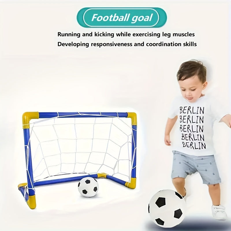 Youths' 2-in-1 Soccer & Ball Game Set - Portable goal made with durable ABS material - Ideal for indoor/outdoor play, family fun, and birthday gifts - Blue