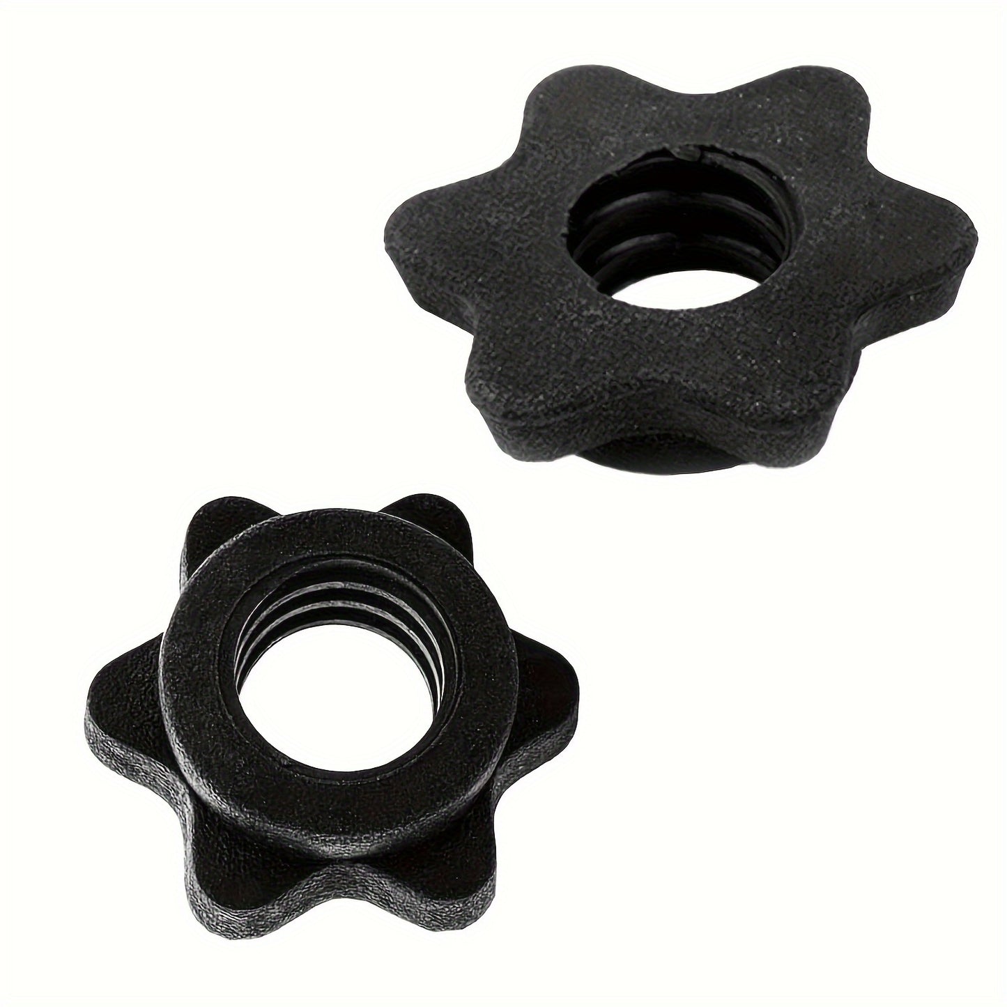 Set of 8 PVC dumbbell hex nuts with star-shaped anti-slip barbell clamps for safe weightlifting. Compatible with barbells and dumbbells, shockproof strength training accessories in black.