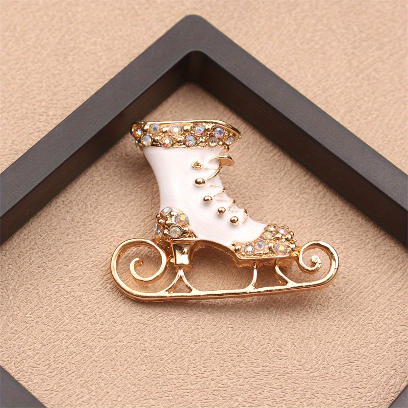 Christmas Skate Shaped Brooch with Rhinestones - Women's Lapel Pin for Clothing, Dress, Coat, Sweater, and Corsage Accessories