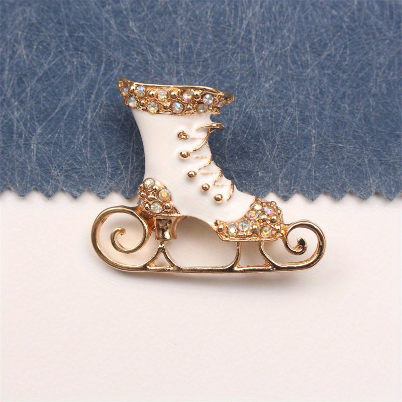 Christmas Skate Shaped Brooch with Rhinestones - Women's Lapel Pin for Clothing, Dress, Coat, Sweater, and Corsage Accessories