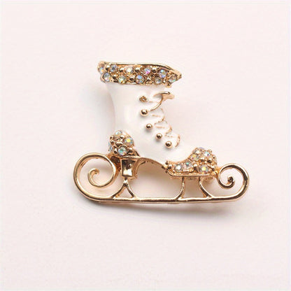 Christmas Skate Shaped Brooch with Rhinestones - Women's Lapel Pin for Clothing, Dress, Coat, Sweater, and Corsage Accessories