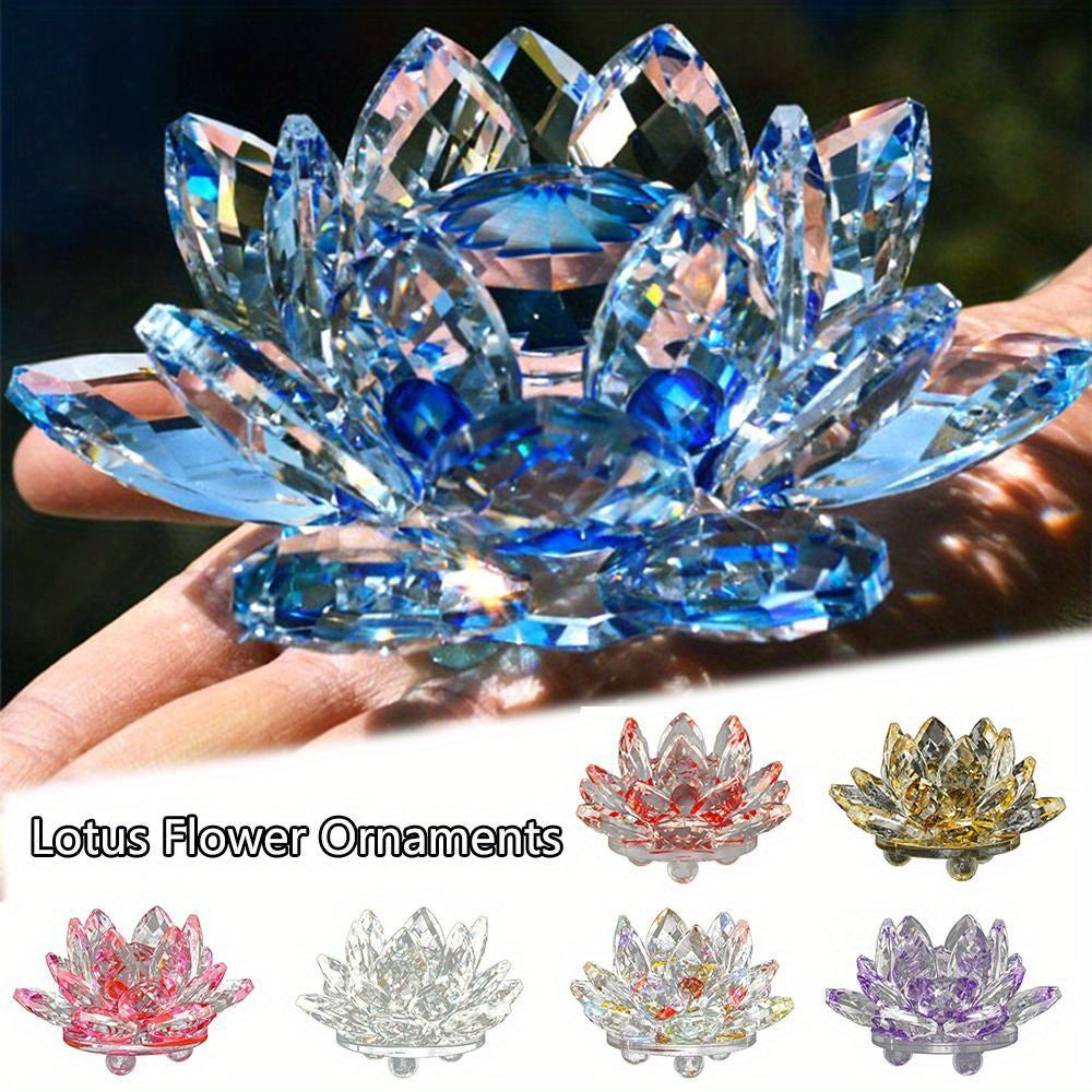 Crystal lotus figurine for home or wedding decoration, glass craft collectible, table ornament, souvenir gift.