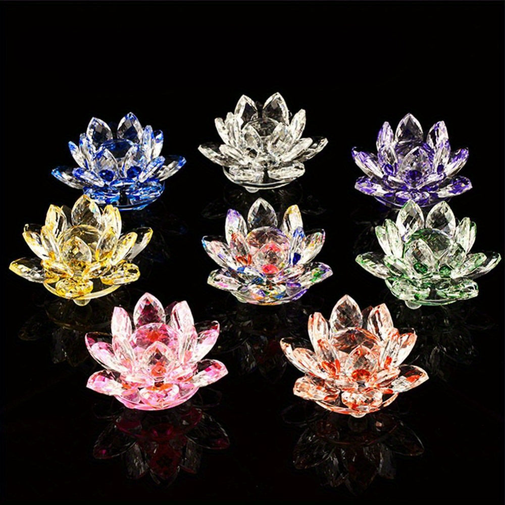 Crystal lotus figurine for home or wedding decoration, glass craft collectible, table ornament, souvenir gift.