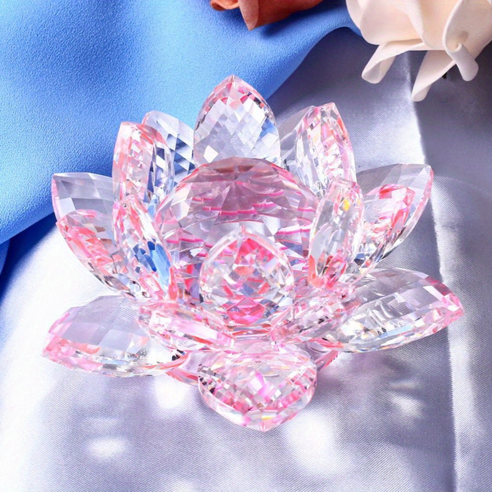 Crystal lotus figurine for home or wedding decoration, glass craft collectible, table ornament, souvenir gift.