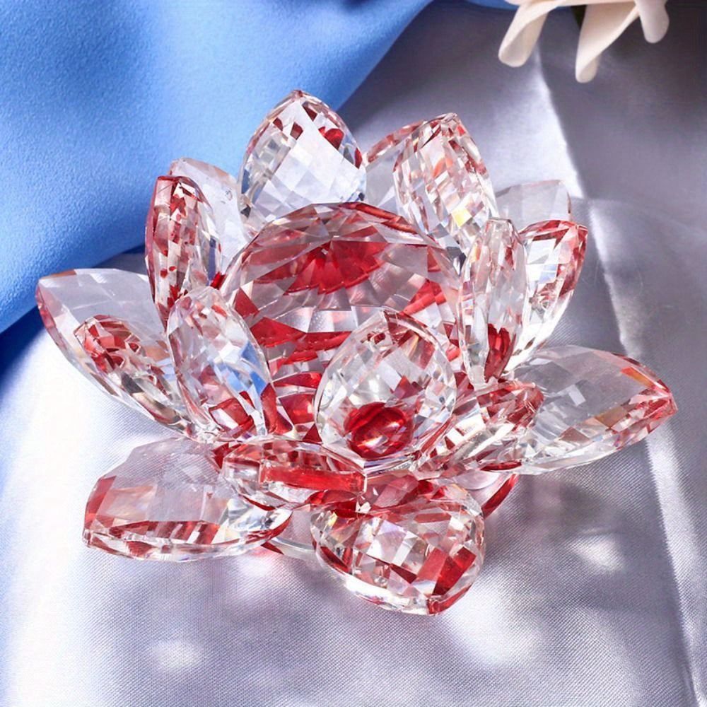 Crystal lotus figurine for home or wedding decoration, glass craft collectible, table ornament, souvenir gift.