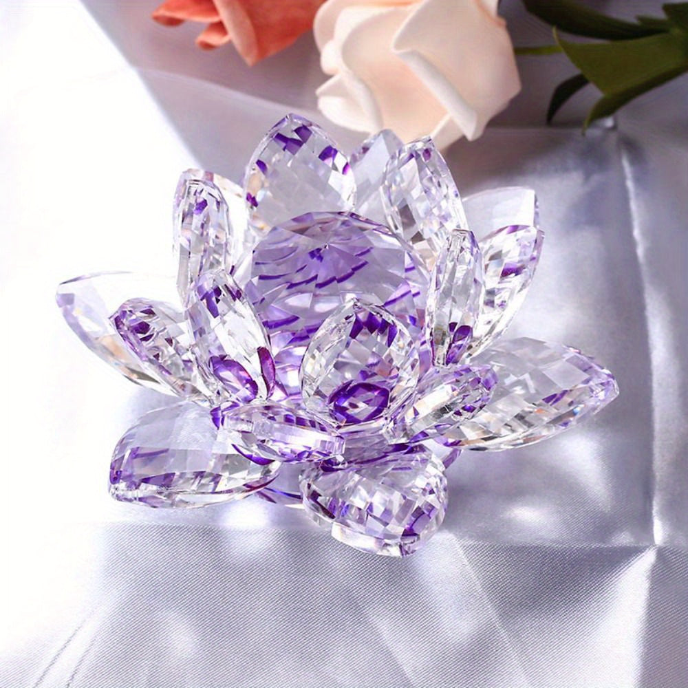 Crystal lotus figurine for home or wedding decoration, glass craft collectible, table ornament, souvenir gift.