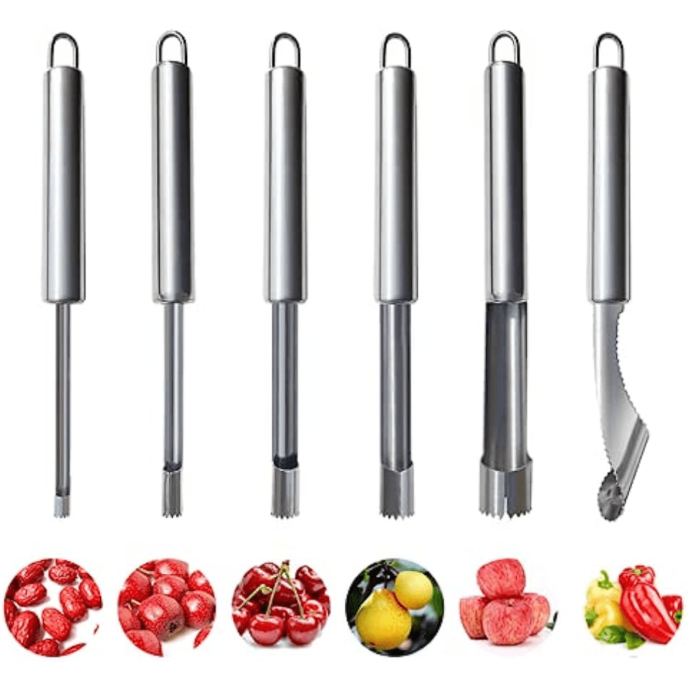 6-piece set of Stainless Steel Fruit & Vegetable Corer Kit: Easily Removes Seeds, Designed for Effortless Kitchen Preparation.