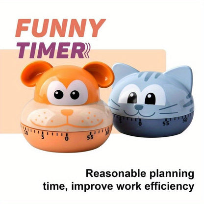 Adorable Cartoon Animal Kitchen Timer - 60-Minute Mechanical Count-Down Timer - Battery-Free - Made of Sturdy Plastic - Perfect for Cooking, Exercise, Beauty, Study - Must-Have Kitchen Tool - Ideal for Dorms - Great Gift Option