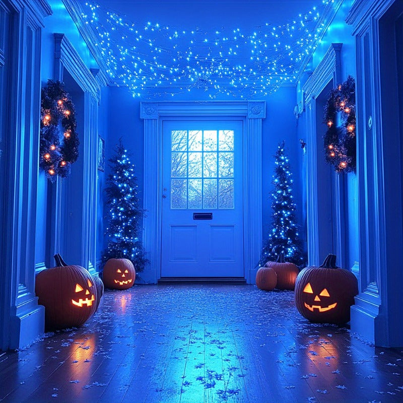 Solar-powered blue rope lights - 1 piece, adjustable brightness for outdoor use on pool decks, railings, porches, trees, and fences - Ideal for festive decorations during Christmas and Halloween, adding a touch of outdoor solar flair.