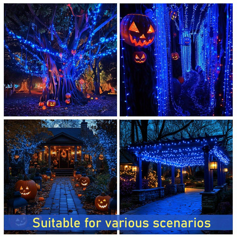 Solar-powered blue rope lights - 1 piece, adjustable brightness for outdoor use on pool decks, railings, porches, trees, and fences - Ideal for festive decorations during Christmas and Halloween, adding a touch of outdoor solar flair.