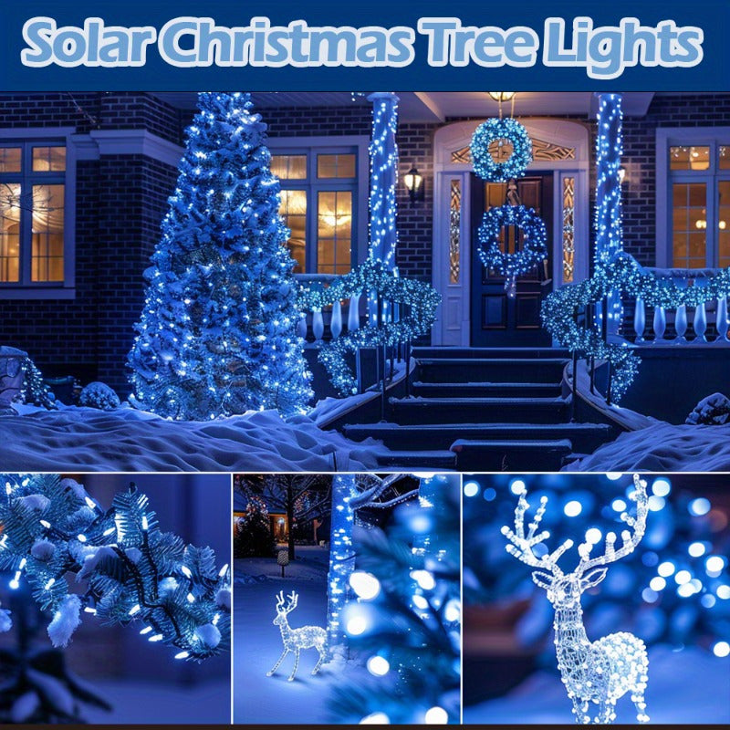 Solar-powered blue rope lights - 1 piece, adjustable brightness for outdoor use on pool decks, railings, porches, trees, and fences - Ideal for festive decorations during Christmas and Halloween, adding a touch of outdoor solar flair.