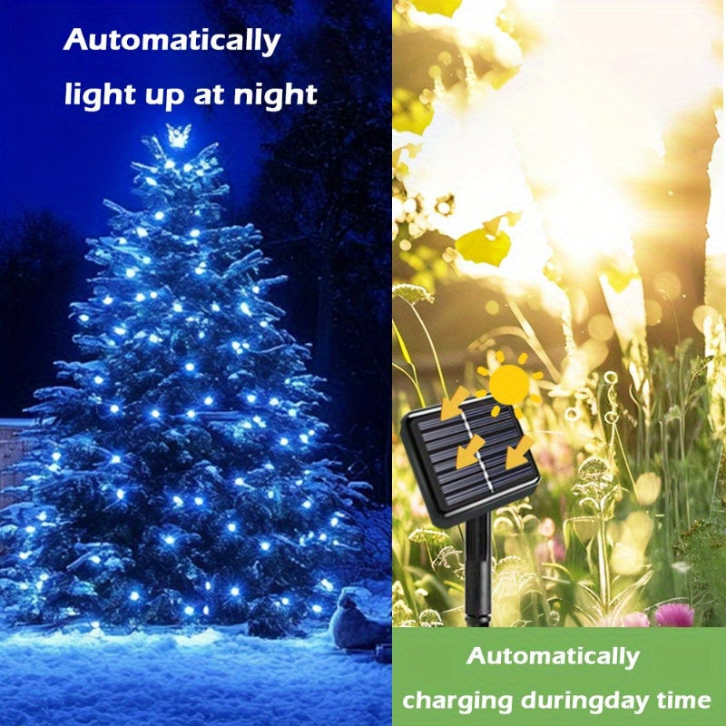 Solar-powered blue rope lights - 1 piece, adjustable brightness for outdoor use on pool decks, railings, porches, trees, and fences - Ideal for festive decorations during Christmas and Halloween, adding a touch of outdoor solar flair.