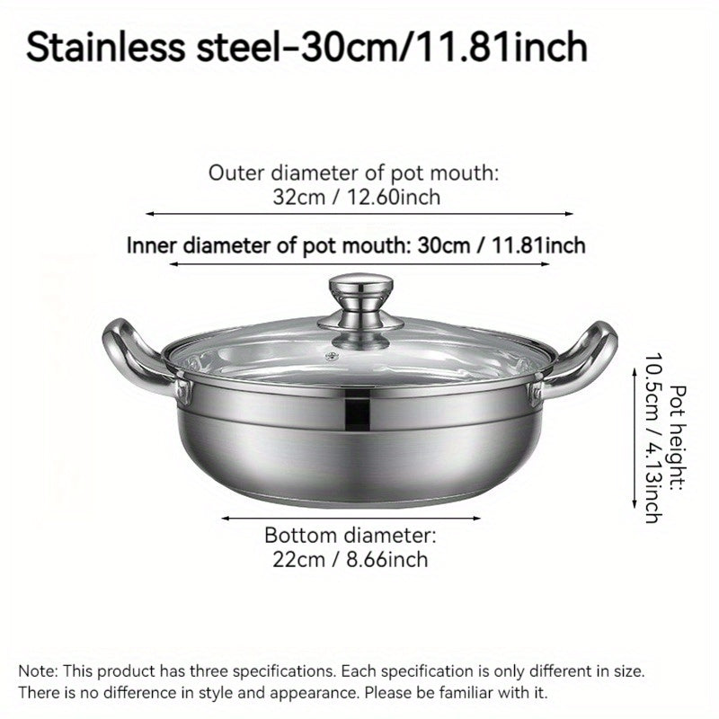 Family Size Dual Handle Hotpot Cookware made of Stainless Steel 304 - Features Double Bottom Design for Rapid Heating and Induction Compatibility, comes with a Lid for versatile use