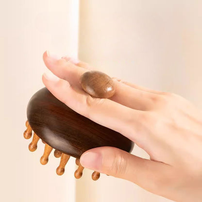 1pc Sandalwood Round Plate Massage Comb for Scalp Meridian, Hair Care. Suitable for All Hair Types.