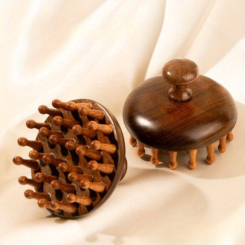 1pc Sandalwood Round Plate Massage Comb for Scalp Meridian, Hair Care. Suitable for All Hair Types.