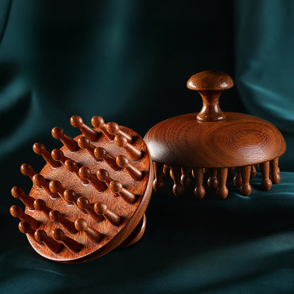 1pc Sandalwood Round Plate Massage Comb for Scalp Meridian, Hair Care. Suitable for All Hair Types.